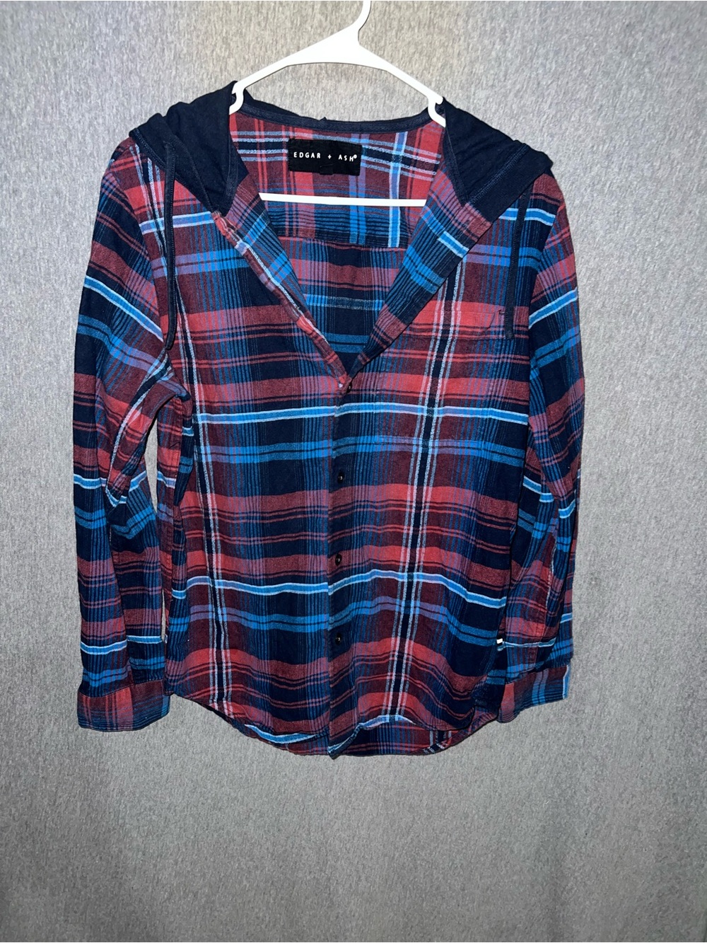 Edgar Ash Men's Red & Blue Plaid Hooded Shirt